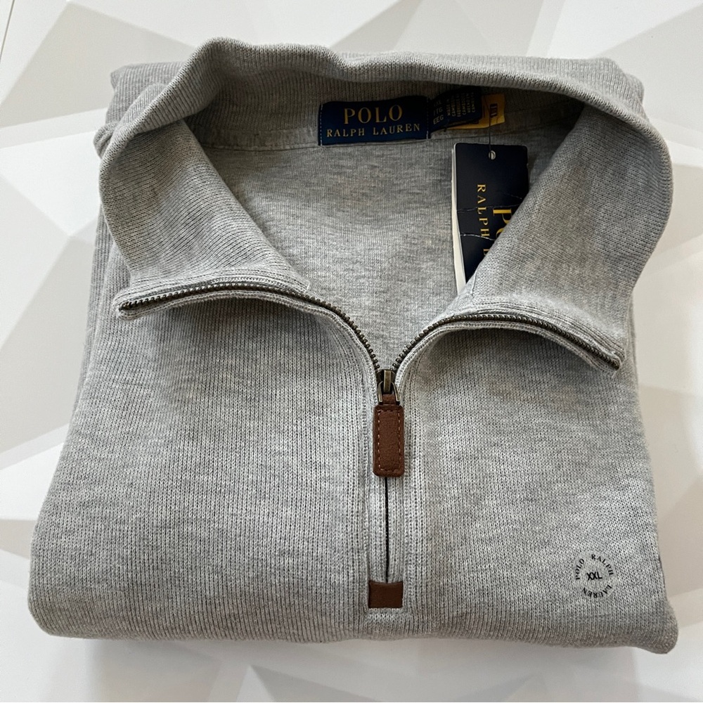 Polo Ralph Lauren Men’s XXL Gray Zip Pullover Sweater Classic-Vintage Look